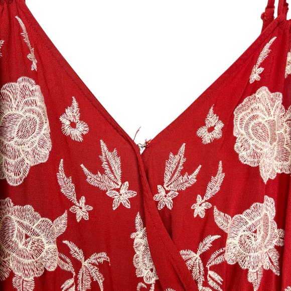 American Eagle Red Embroidered Double Strap Smocked Sleeveless Jumpsuit size XL - Picture 6 of 9